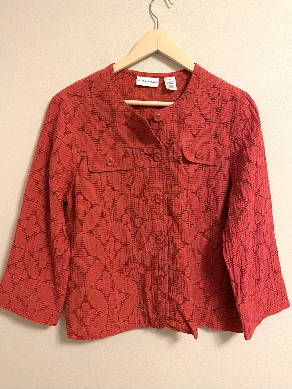Alfred Dunner | Textured Red Jacket Blazer Boho Chic Button Front | Size 10